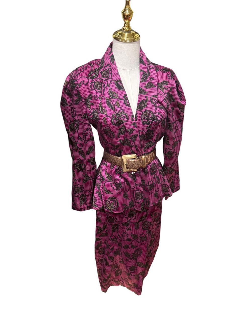 ❌sold❌Vintage 80s Monique Fashions Pink Floral Peplum Skirt Suit 9/10 Rayon - Picture 7 of 14